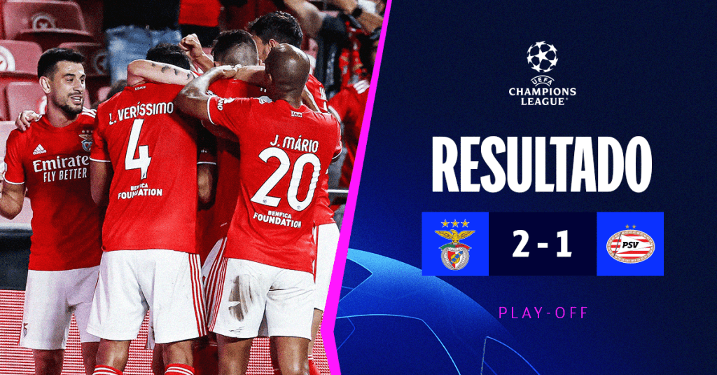 Benfica 2 a 1 em cima do PSV e está agora há um passo da fase de grupos da Liga dos Campeões.
