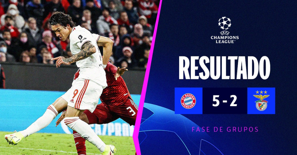 Na Allianz Arena, Benfica perde para o Bayern por 5 a 2