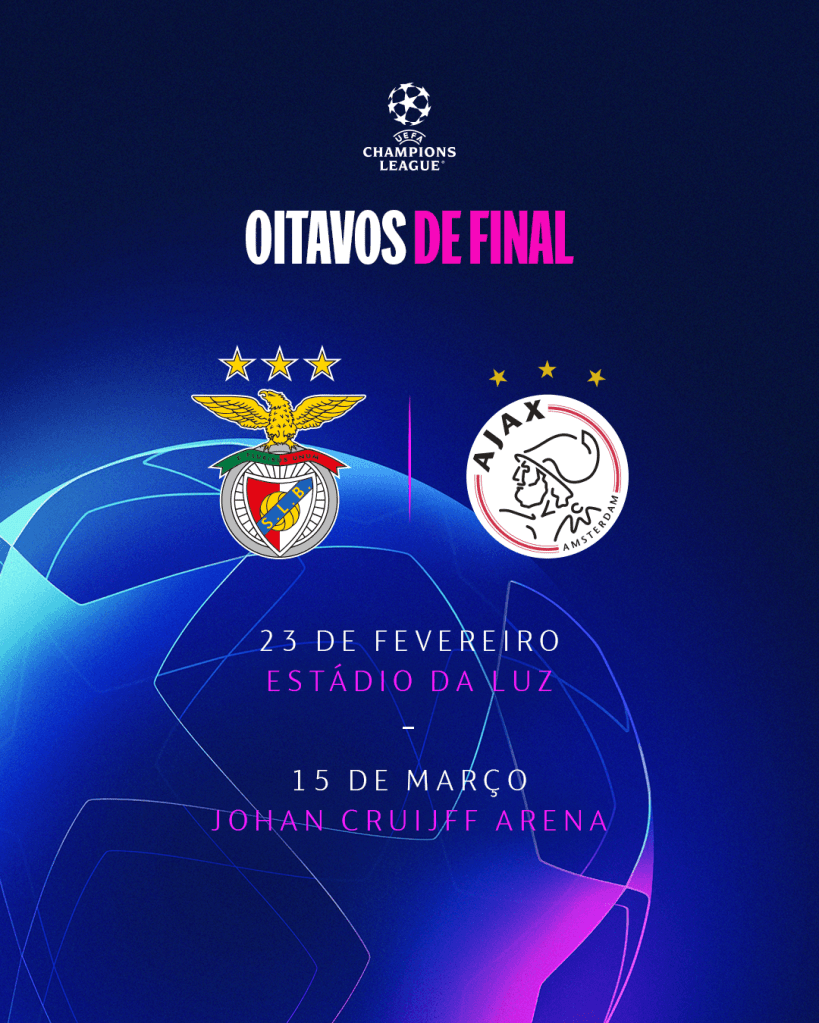 Benfica enfrentará o Ajax nas oitavas da Champions