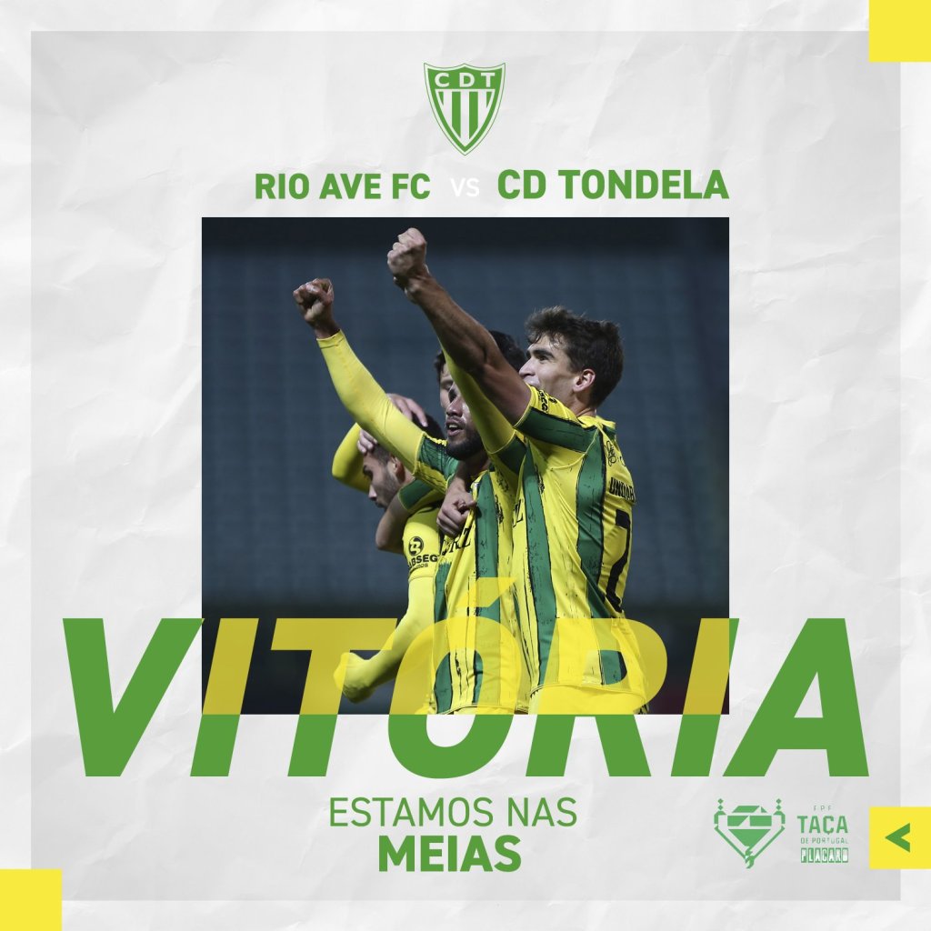É a 1ª vez que o Tondela se classifica para as semifinais da Taça de Portugal (Reprodução: @CDTondela1933)